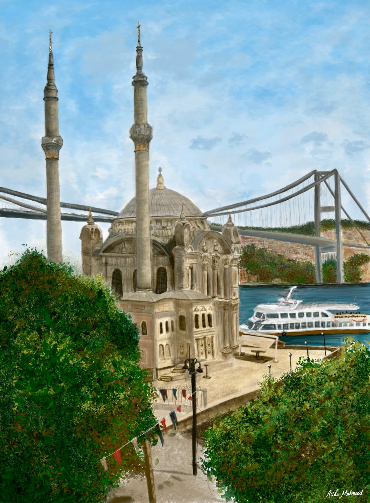 The Ortakoy Mosque, Istanbul. Islamic Art Print